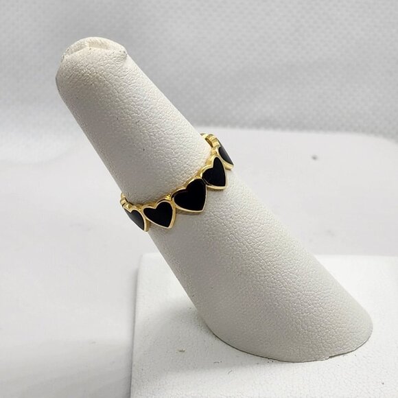 Brand New Sterling Silver 925 Multi Black Hearts Band - Picture 5 of 5